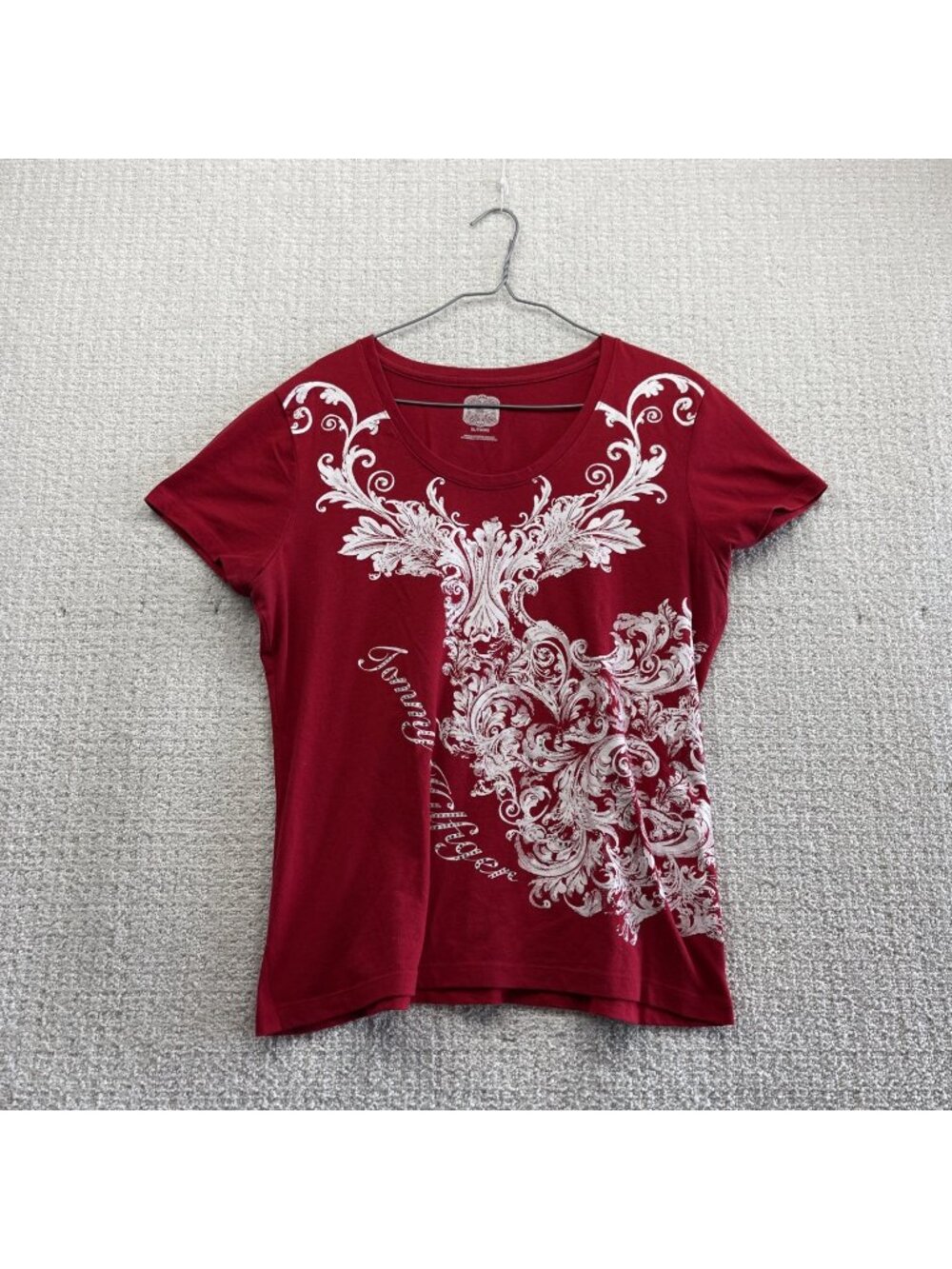 Y2K Tommy Hilfiger Goth Grunge Affliction Style T-Shirt Red Wom Sz XL 2000's Emo
